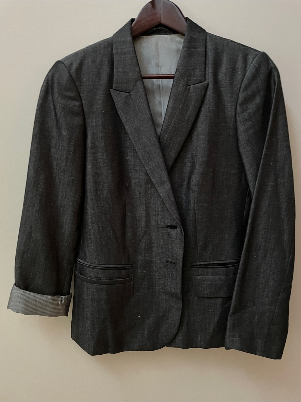 Massimo Dutti Charcoal Gray Single-Breasted Blazer